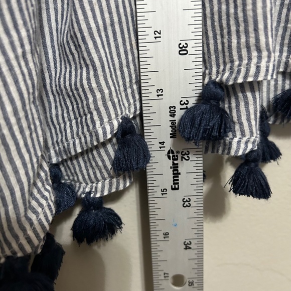 Women's Striped Tunic Popover XS/S Oversized Gray White Blue Tassel Lagenlook - Picture 4 of 7